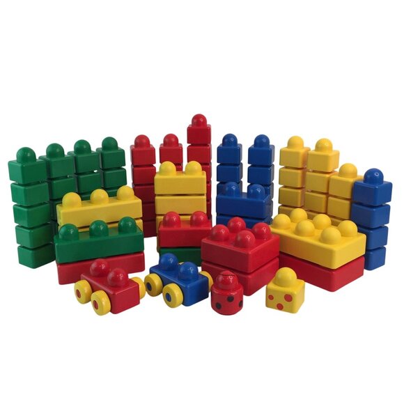 Lego Other - Vtg  Duplo Primo Building Blocks Lot Cars Lady Bug Rattle 80+ Pcs